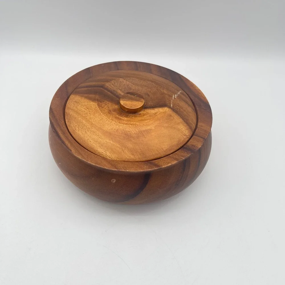 Hardwoods‎ of the Pacific Hand Carved Wood Lidded Bowl Honolulu Hawaii Brown
